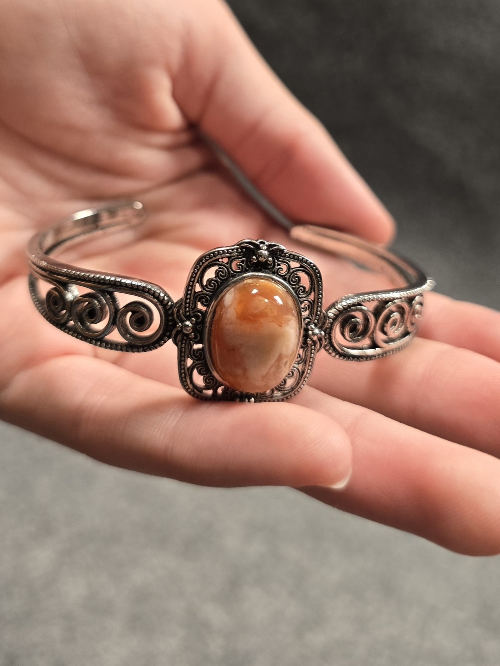 Cuff Bracelet with Orange Agate Stone
